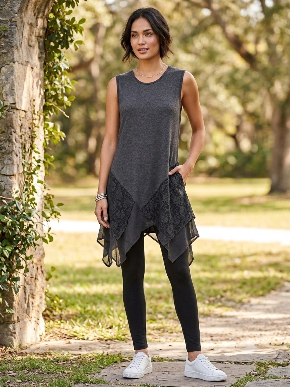Blue Rain Charcoal Handkerchief Hem Tunic